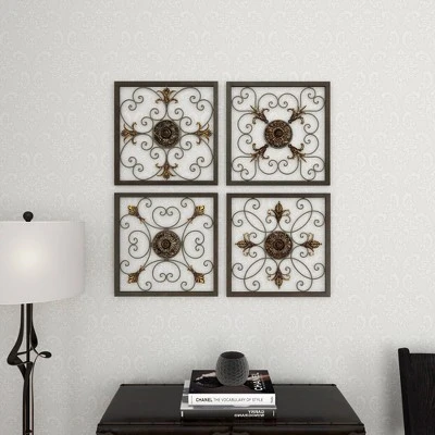 Metal Fleur De Lis Scrollwork And Wall Decor Set Of 4 Brown - Olivia & May 11 Metal Fleur De Lis Scrollwork And Wall Decor Set Of 4 Brown - Olivia & May - Image 9