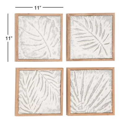 Wood Leaf Tropical Wall Decor With Wood Frames Set Of 4 Brown - Olivia & May 4 Wood Leaf Tropical Wall Decor With Wood Frames Set Of 4 Brown - Olivia & May - Image 2