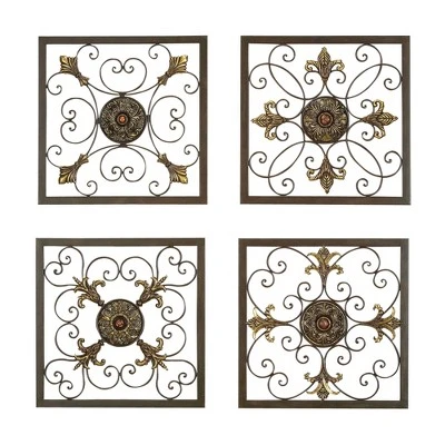 Metal Fleur De Lis Scrollwork And Wall Decor Set Of 4 Brown - Olivia & May 16 Metal Fleur De Lis Scrollwork And Wall Decor Set Of 4 Brown - Olivia & May - Image 14