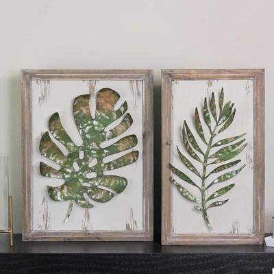 Melrose Set Of 2 Rustic And Distressed Forest Green Leaf Framed Wall Plaques 19" 4 Melrose Set Of 2 Rustic And Distressed Forest Green Leaf Framed Wall Plaques 19" - Image 2