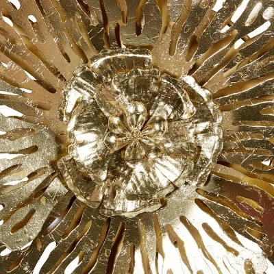 Metal Floral Wall Decor Set Of 3 Gold - Olivia & May 4 Metal Floral Wall Decor Set Of 3 Gold - Olivia & May - Image 2