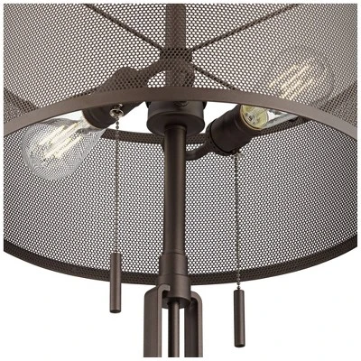 Franklin Iron Works Dayn Industrial Accent Table Lamps Set Of 2 23" High Bronze Metal LED Mesh Shade For Bedroom Living Room Bedside Nightstand Office 4 Franklin Iron Works Dayn Industrial Accent Table Lamps Set Of 2 23" High Bronze Metal LED Mesh Shade For Bedroom Living Room Bedside Nightstand Office - Image 2