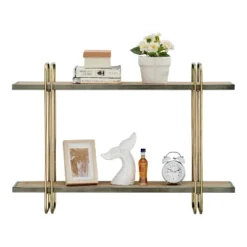 32.3" X 22" 2 Tier Metal And Wood Hanging Bracket Wall Mounted Shelf Gold - Danya B. 18 32.3" X 22" 2 Tier Metal And Wood Hanging Bracket Wall Mounted Shelf Gold - Danya B. -Home Decor Store GUEST f01cea3c 6a10 46ec ace7 ee75c5c92255