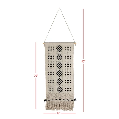 Hand Woven Geo Pattern Wall Art Black Cotton & Wood Dowel By Foreside Home & Garden 7 Hand Woven Geo Pattern Wall Art Black Cotton & Wood Dowel By Foreside Home & Garden - Image 5