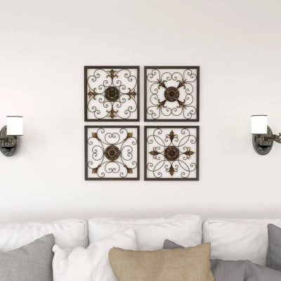 Metal Fleur De Lis Scrollwork And Wall Decor Set Of 4 Brown - Olivia & May 14 Metal Fleur De Lis Scrollwork And Wall Decor Set Of 4 Brown - Olivia & May - Image 12