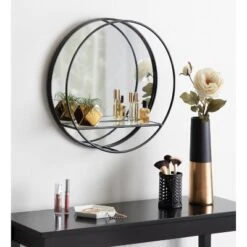 19" Diameter Kei Modern Round Accent Mirror With Shelf Black - Kate & Laurel All Things Decor -Home Decor Store GUEST f936fbf8 72d0 45ea a0c6 982a360723ec