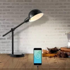 20.25" Curtis Vintage Industrial Iron Adjustable Dome Shade Task Lamp With USB Charging Port (Includes LED Light Bulb) - JONATHAN Y -Home Decor Store GUEST f9bb87b6 c7ee 47c3 9f9c 7cec3a382a55