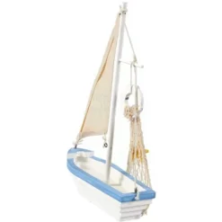 Juvale Enjoy It Wooden Sailboat Model With Flag, Net, Starfish, And Floating Tube For Nautical Home And Bathroom Boat Decor, Shelf, 13x8x3 In -Home Decor Store GUEST fc376556 a866 4264 bce8 0a7b929f2c90