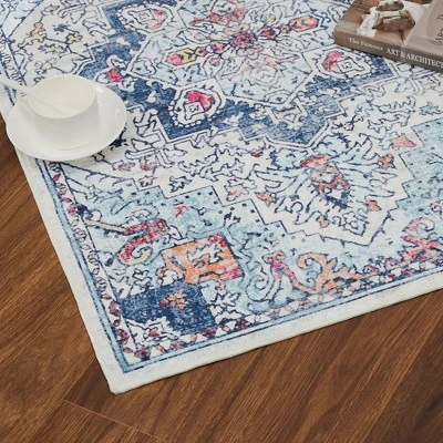 Trinity Washable Vintage Bohemian Floral Print Area Rug 4 Trinity Washable Vintage Bohemian Floral Print Area Rug - Image 2