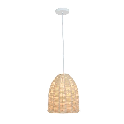 Elongated Coastal Dome Rattan Downlight Pendant Natural - Elegant Designs 3 Elongated Coastal Dome Rattan Downlight Pendant Natural - Elegant Designs